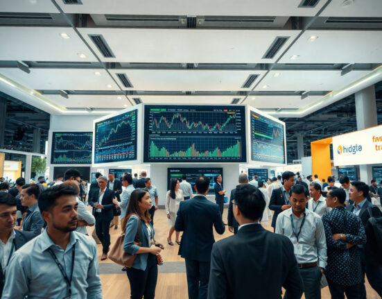 XTB Institutional booth at Forex Expo Dubai 2026 with digital trading charts on display
