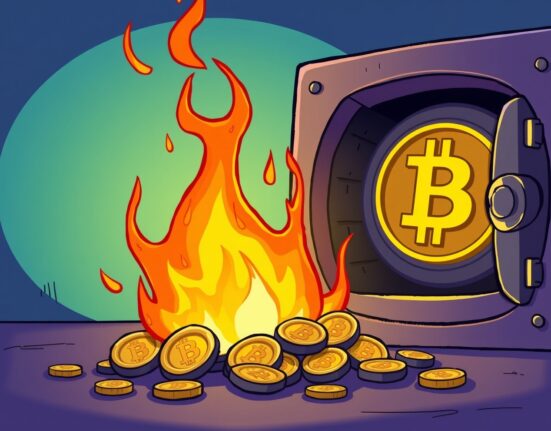 A digital fire burns YU tokens, illustrating the Yala token burn process to secure the protocol after a hack.