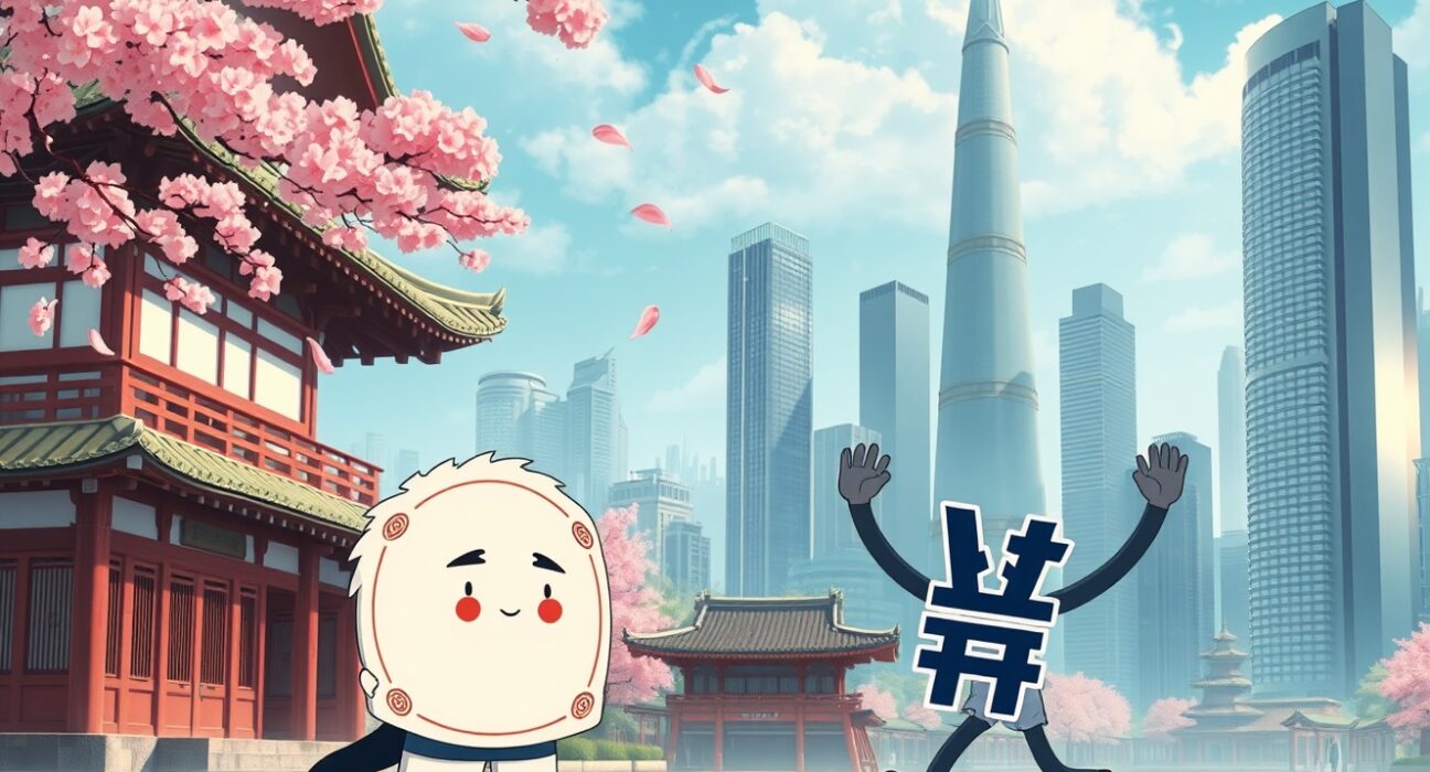 Japanese yen and South Korean won currency symbols in Asian financial market context with election and policy influences