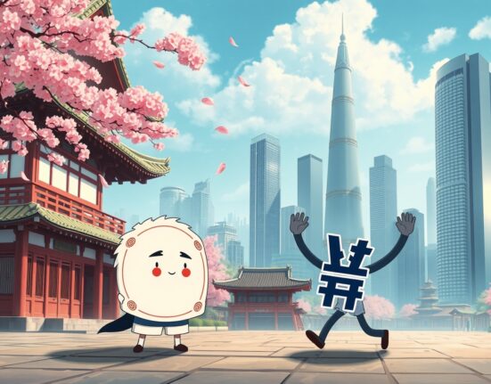 Japanese yen and South Korean won currency symbols in Asian financial market context with election and policy influences