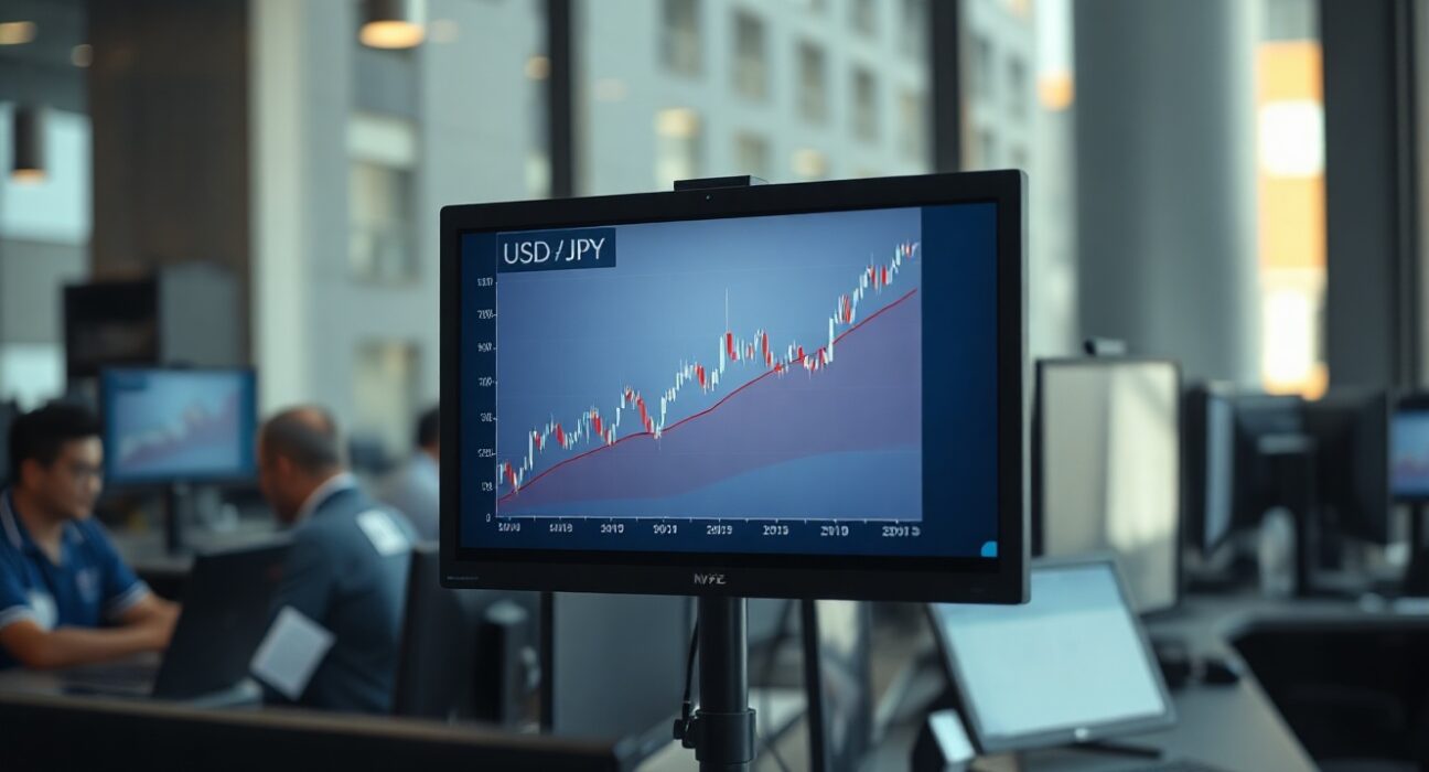 USD/JPY chart on a trading screen showing a rebound from recent lows.