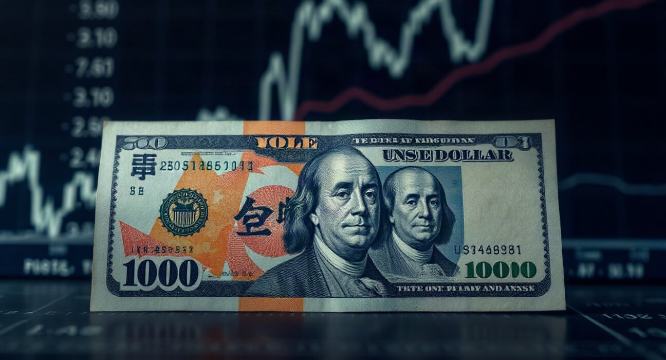 Japanese yen and US dollar banknotes side by side, symbolizing the currency pair and rate differential.