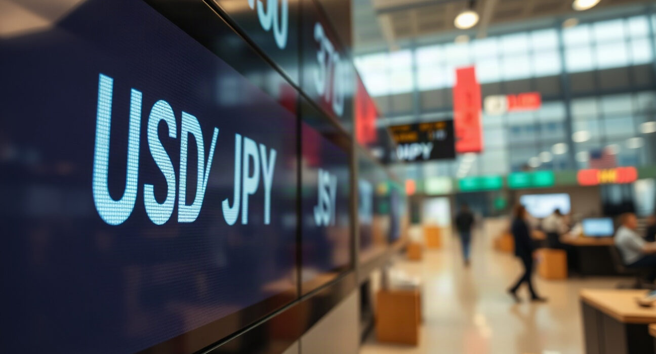 USD/JPY exchange rate displayed on a financial screen in a trading environment
