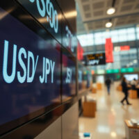 USD/JPY exchange rate displayed on a financial screen in a trading environment