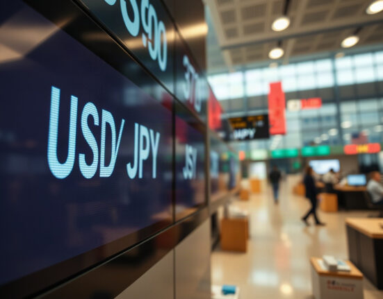 USD/JPY exchange rate displayed on a financial screen in a trading environment