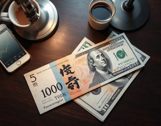 Close-up of Japanese yen and US dollar banknotes on a desk, symbolizing currency market intervention speculation.