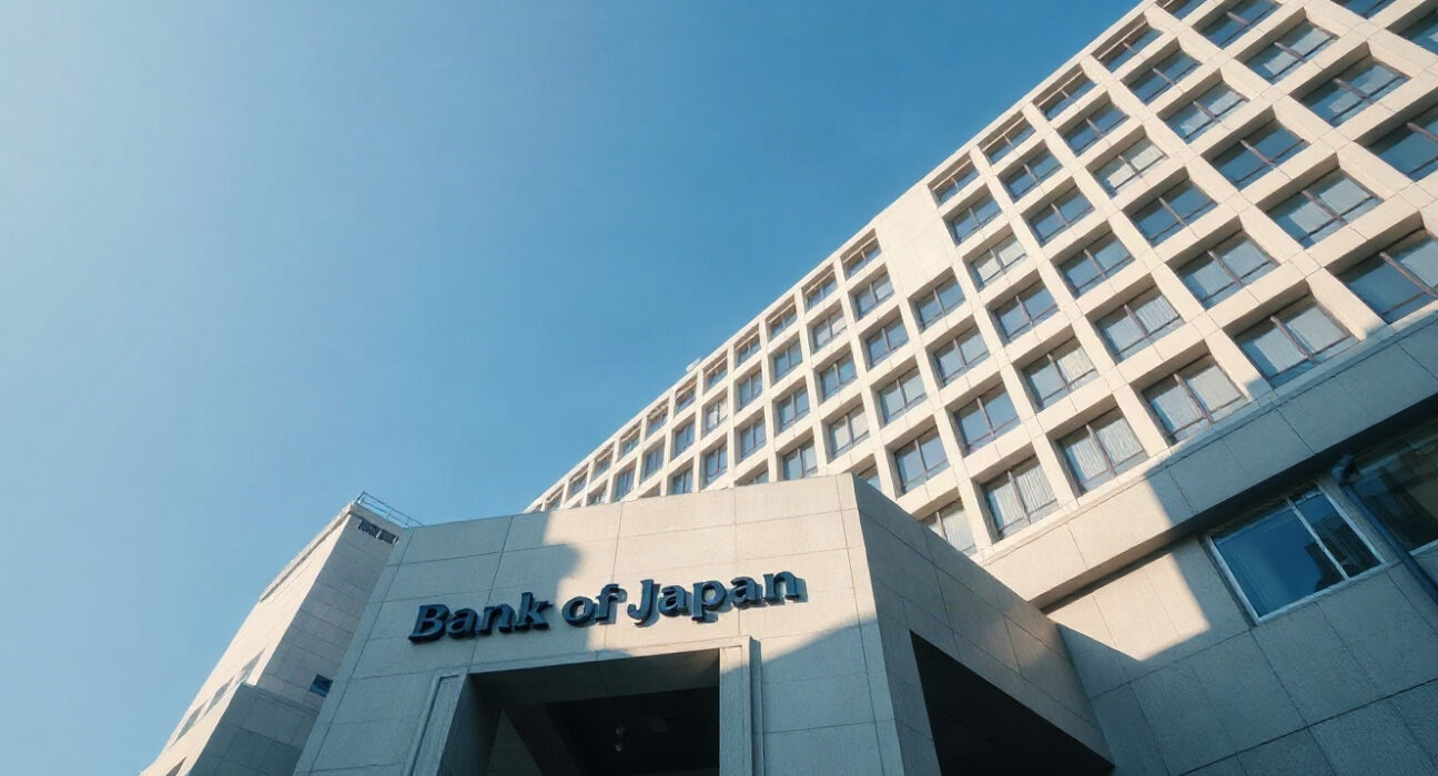 Bank of Japan headquarters in Tokyo on a clear day, symbolizing monetary policy and yen strength.