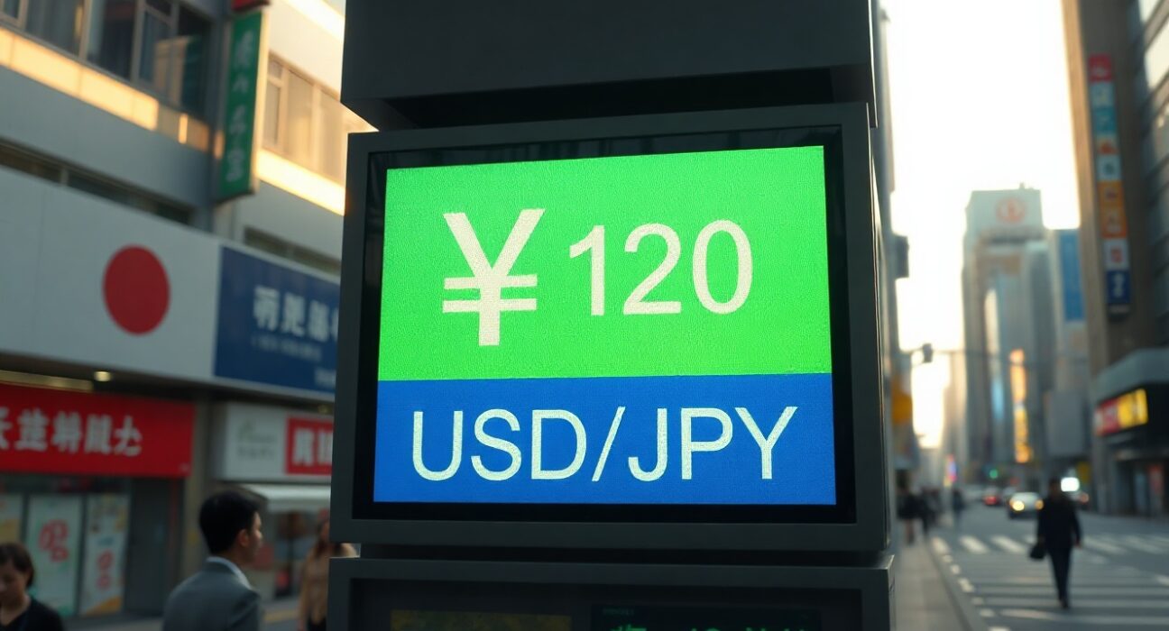 Digital currency exchange board in Tokyo showing yen and dollar rates