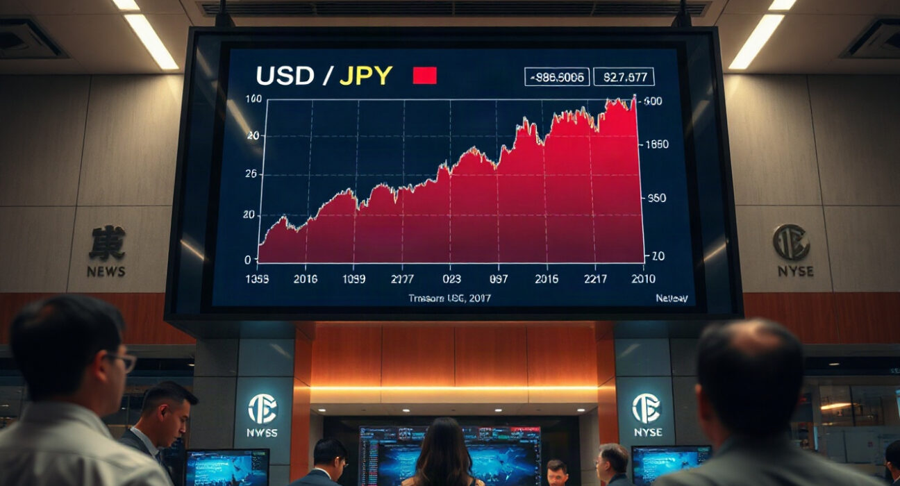 Trading screen showing USD/JPY movement during joint intervention