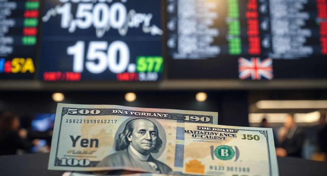 Japanese yen and US dollar banknotes with a forex chart in the background, symbolizing USD/JPY movements.