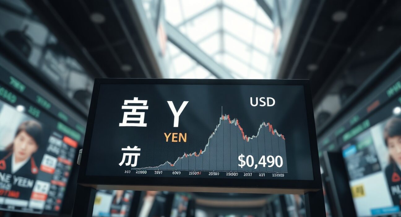 Currency trading screen showing yen and dollar exchange rates