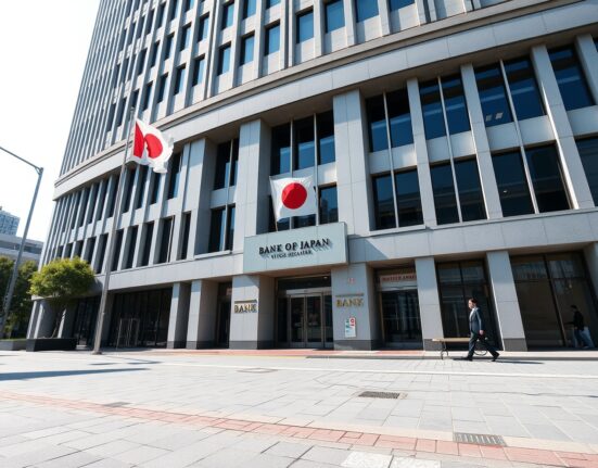 Bank of Japan headquarters in Tokyo on a clear day, symbolizing monetary policy decisions