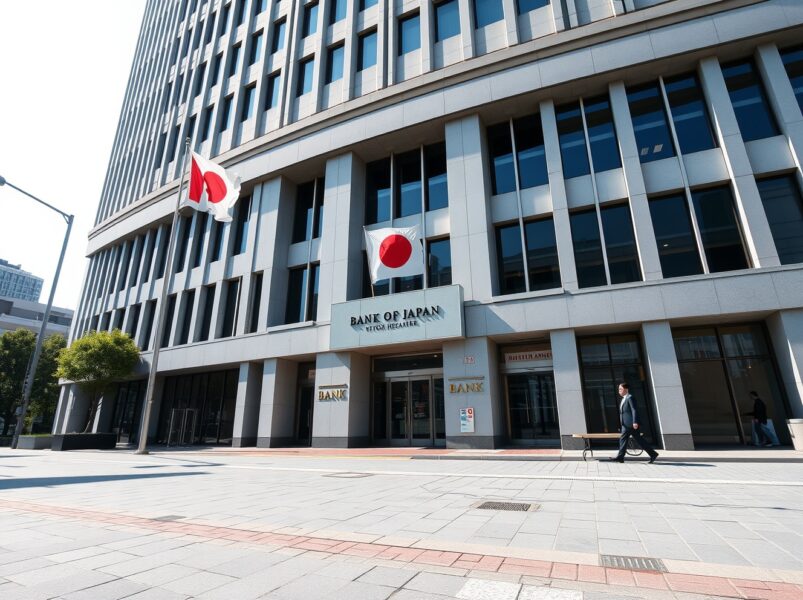 Bank of Japan headquarters in Tokyo on a clear day, symbolizing monetary policy decisions