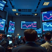 Traders on a Tokyo forex floor watching USD/JPY charts spike during suspected yen intervention.