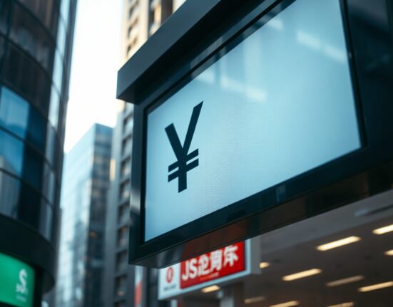 Electronic currency exchange board in Tokyo showing yen and dollar rates