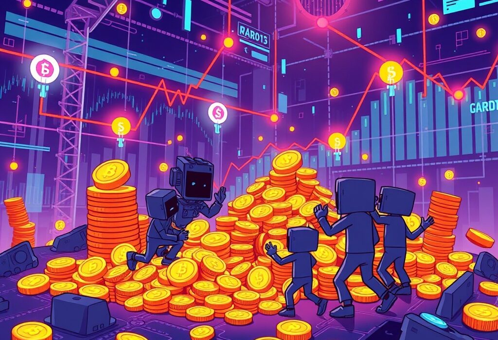 A cartoon guild actively managing digital assets, symbolizing strategic YGG treasury management for ecosystem growth and sustainability.