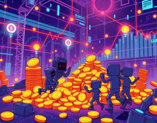 A cartoon guild actively managing digital assets, symbolizing strategic YGG treasury management for ecosystem growth and sustainability.