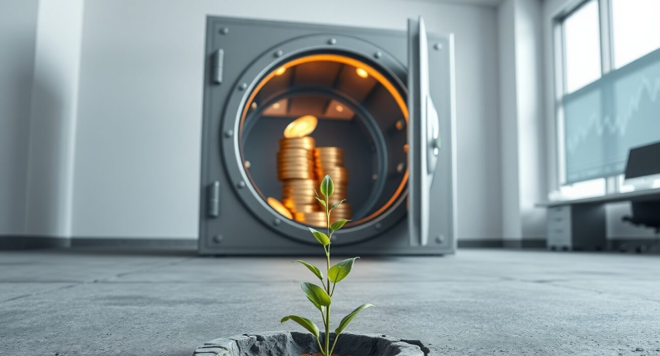 Growth of yield-bearing stablecoins as digital assets emerging from traditional finance, symbolizing market transformation.