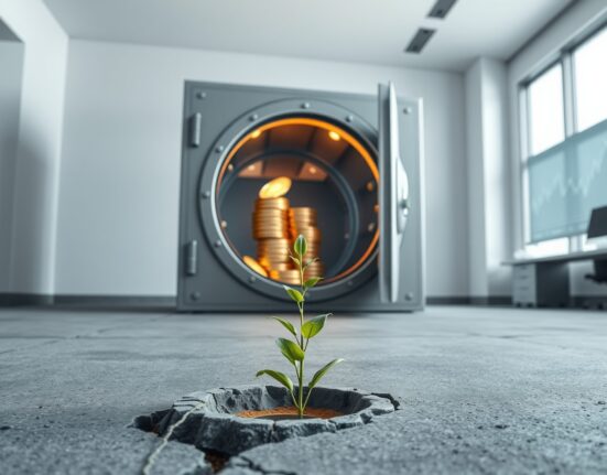 Growth of yield-bearing stablecoins as digital assets emerging from traditional finance, symbolizing market transformation.