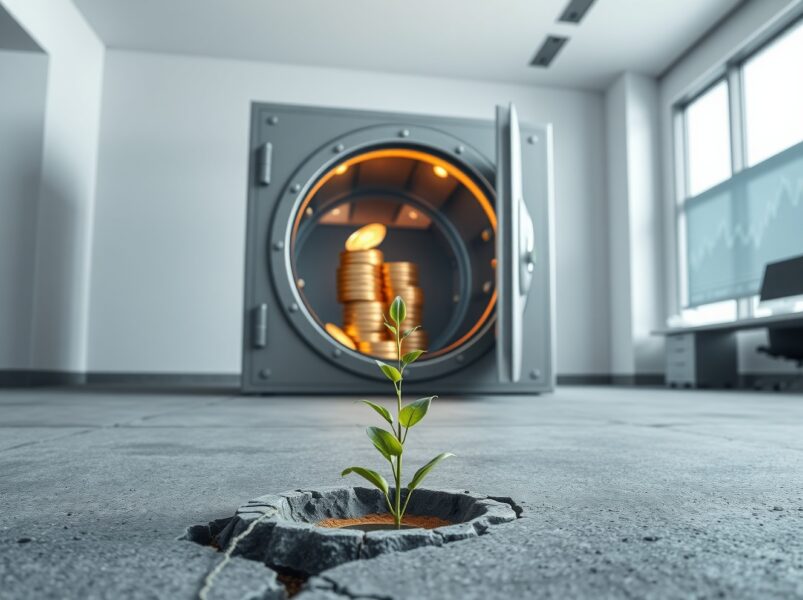 Growth of yield-bearing stablecoins as digital assets emerging from traditional finance, symbolizing market transformation.