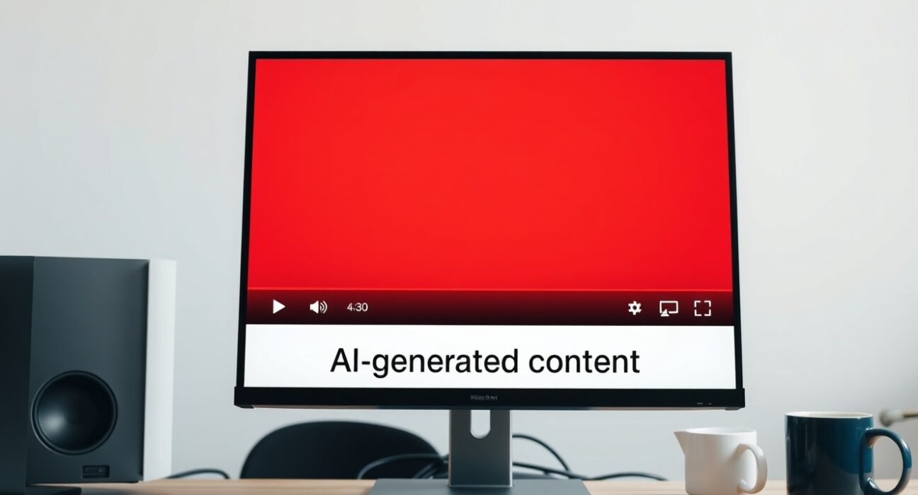 YouTube video player with AI-generated content label displayed below the player