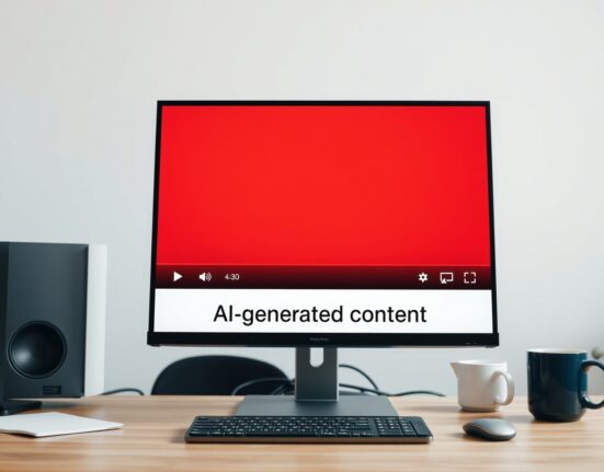 YouTube video player with AI-generated content label displayed below the player