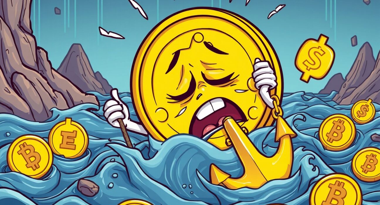 YU stablecoin depegs as illustrated coin sinks in turbulent crypto waters