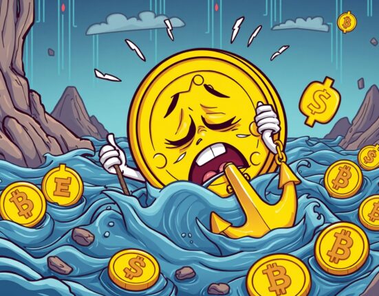 YU stablecoin depegs as illustrated coin sinks in turbulent crypto waters