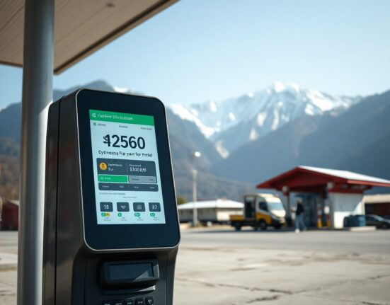 Digital payment terminal at a Bhutanese fuel station accepting cryptocurrency