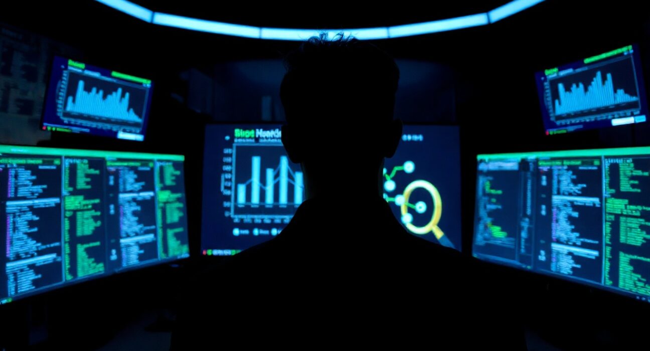 On-chain analyst monitoring blockchain transactions in a security operations center