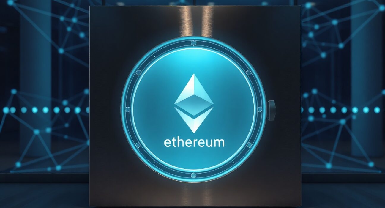 Digital vault with Ethereum symbol representing privacy-preserving DeFi yield product