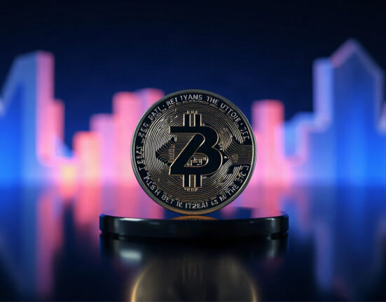 Zcash coin on reflective surface with digital background, symbolizing its market cap rise.