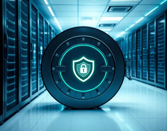Futuristic digital vault with shielded pool symbol representing Zcash Ironwood upgrade security.