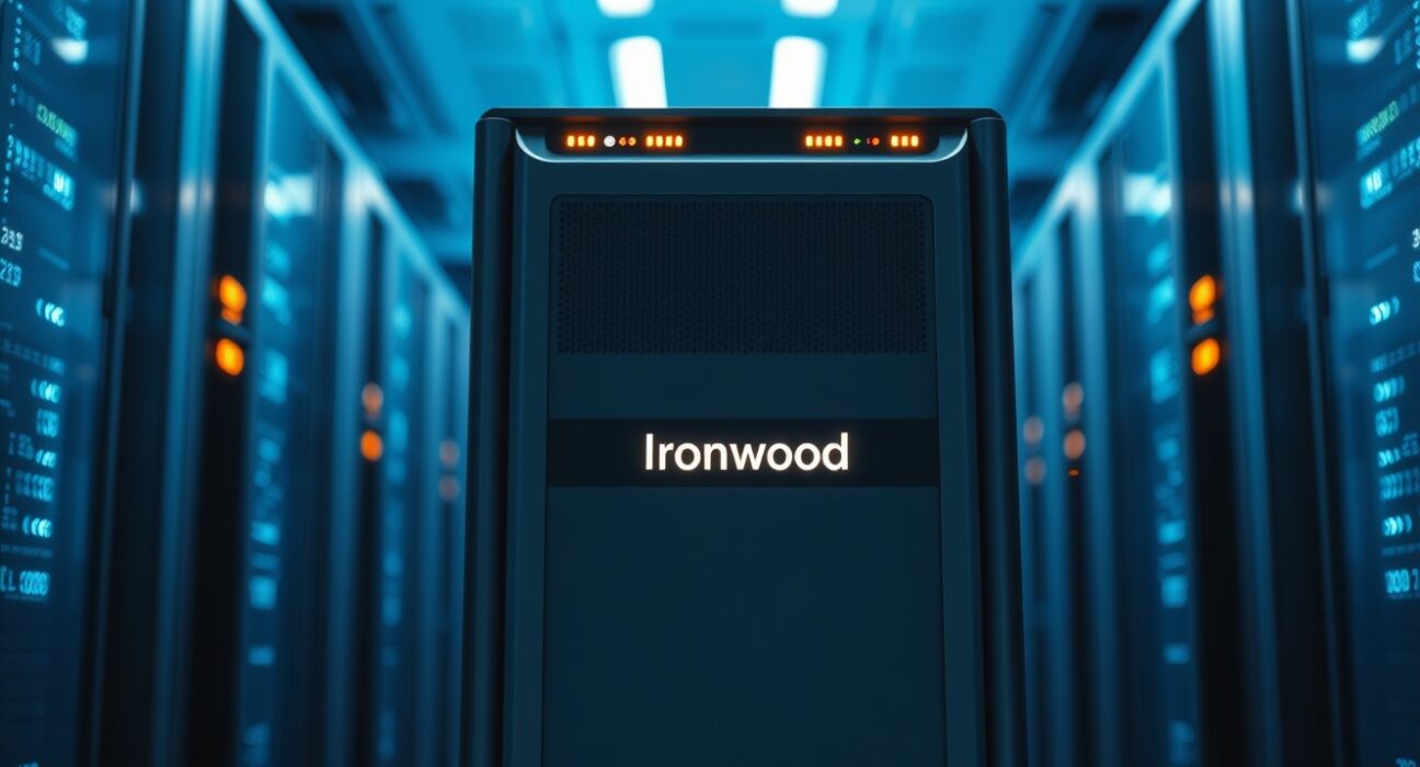 Zcash blockchain network server room with Ironwood upgrade label on server rack