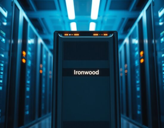 Zcash blockchain network server room with Ironwood upgrade label on server rack
