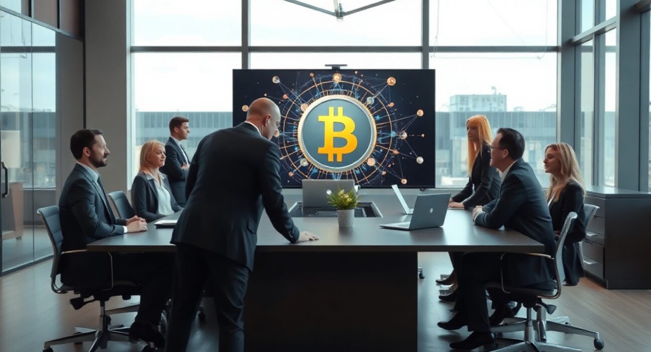 Business professionals in a boardroom discussing Zcash Labs corporate adoption initiative
