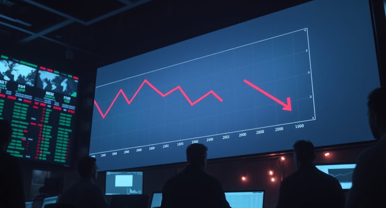 Zcash price chart showing a downward trend in a trading room, reflecting market analysis.