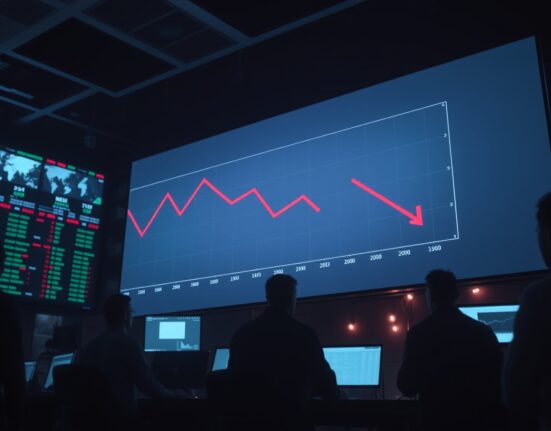 Zcash price chart showing a downward trend in a trading room, reflecting market analysis.