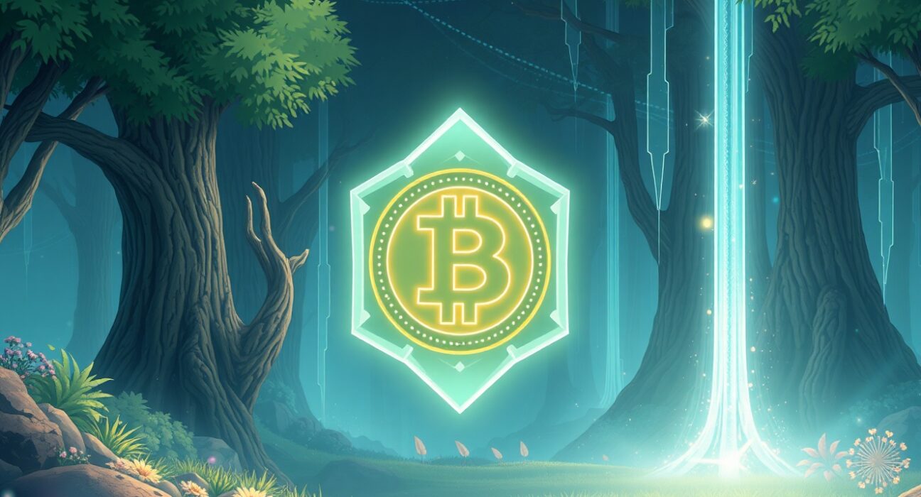 Zcash cryptocurrency privacy coin protected by transparent shield in digital forest representing secure transactions
