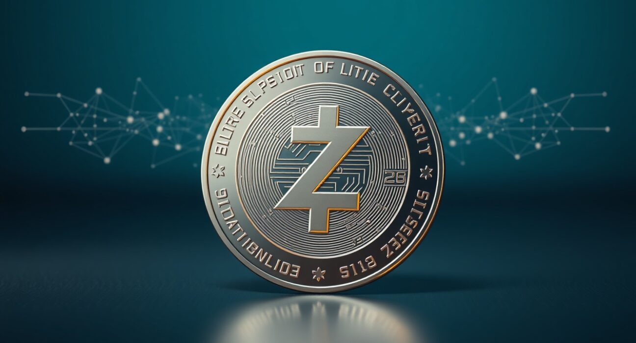 Zcash cryptocurrency coin with Z emblem on reflective surface, digital privacy concept