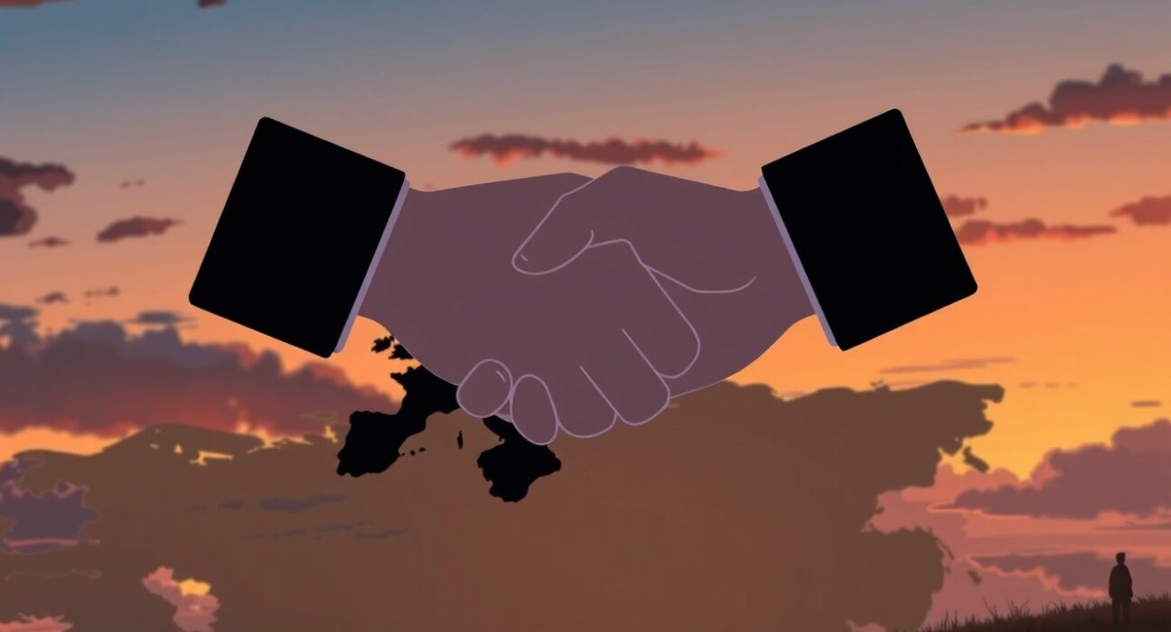 Symbolic representation of a potential peace agreement to end the Russia-Ukraine war.