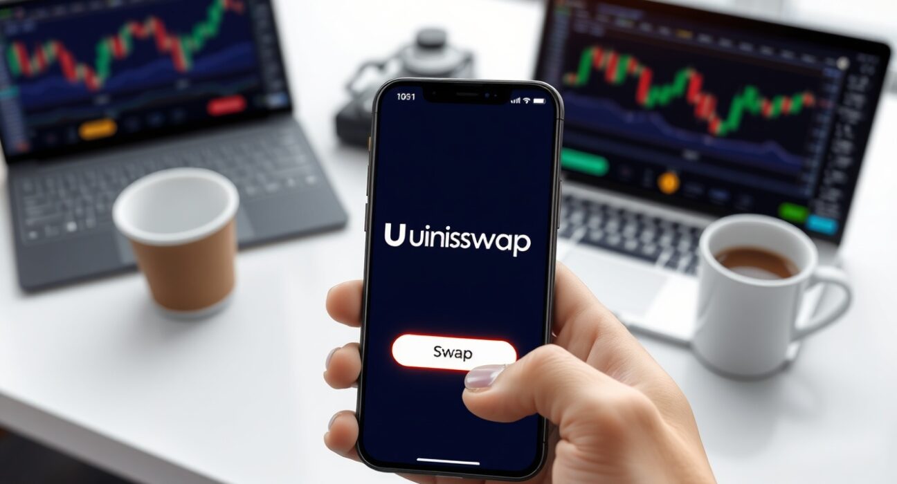 Zerion Wallet Uniswap API integration displayed on a smartphone showing enhanced swap feature for DeFi trading