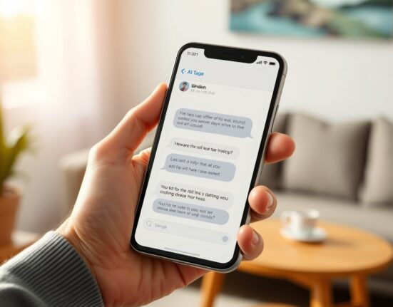 Smartphone displaying the ZetaChain Anuma Friends AI texting service interface for SMS conversations.