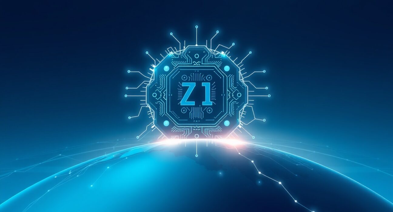 ZetaChain GPT-5.5 integration showcased on a decentralized AI platform with glowing neural network core
