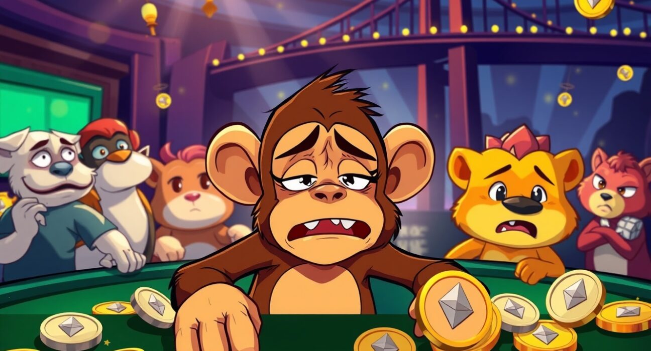 ZK Casino refunds process shown through cartoon animals handling Ethereum coins near bridge