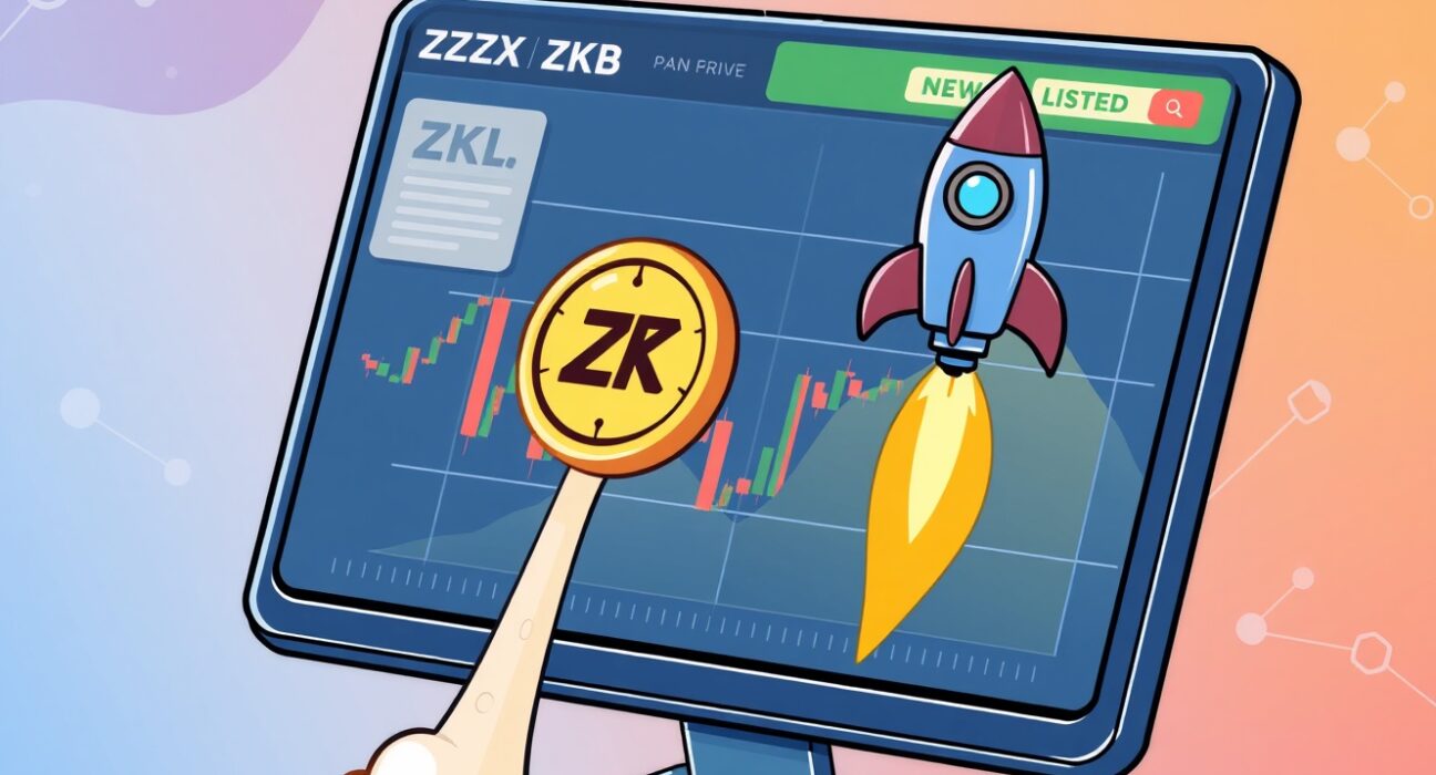A cartoon illustration showing the exciting ZKC listing on Binance Alpha, symbolizing new growth in crypto trading.