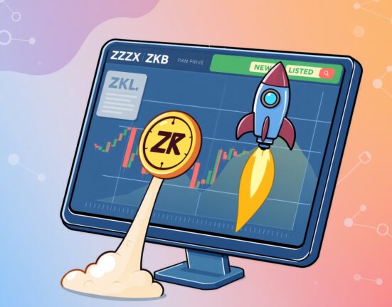 A cartoon illustration showing the exciting ZKC listing on Binance Alpha, symbolizing new growth in crypto trading.