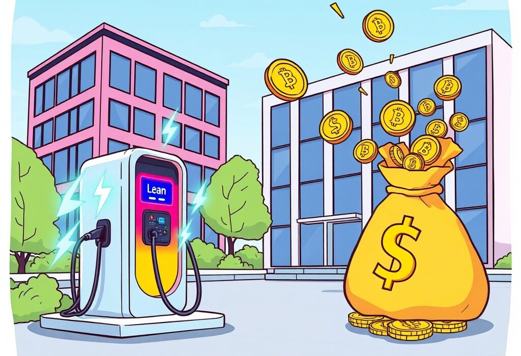 Illustration depicting ZOOZ Power's successful private funding round for its Bitcoin treasury strategy, linking clean energy and cryptocurrency investment.