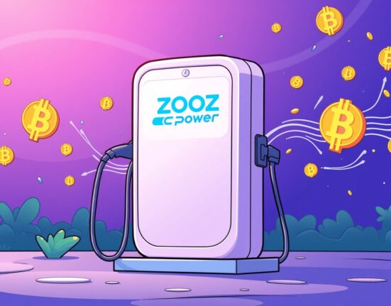 A cartoon image depicting ZOOZ Power's significant Bitcoin investment strategy in EV charging infrastructure.