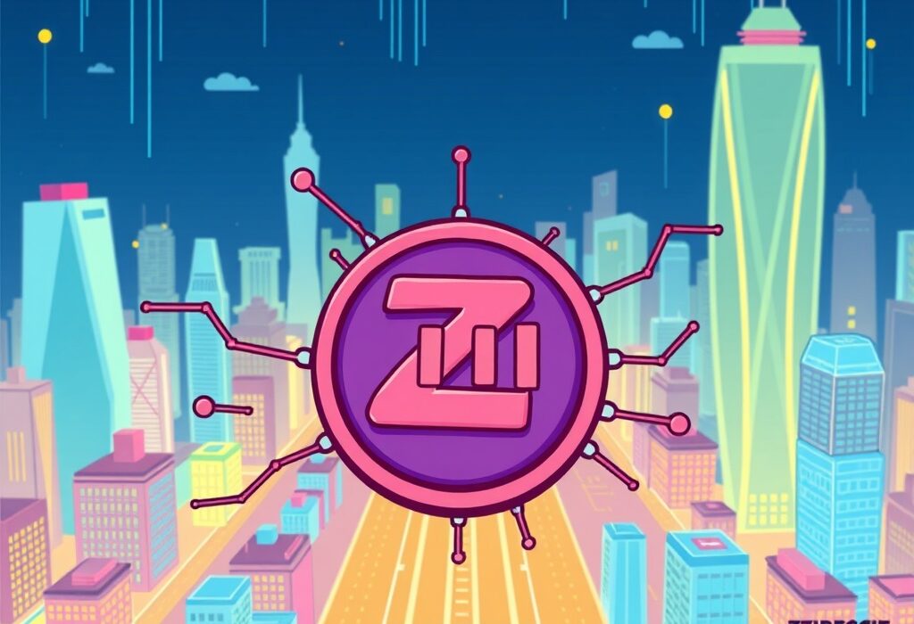 A cartoon illustration showing a temporary halt symbol over ZRC deposits and withdrawals on a crypto exchange screen, representing Bithumb's suspension.